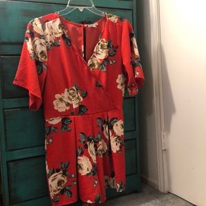 Red/orange floral romper